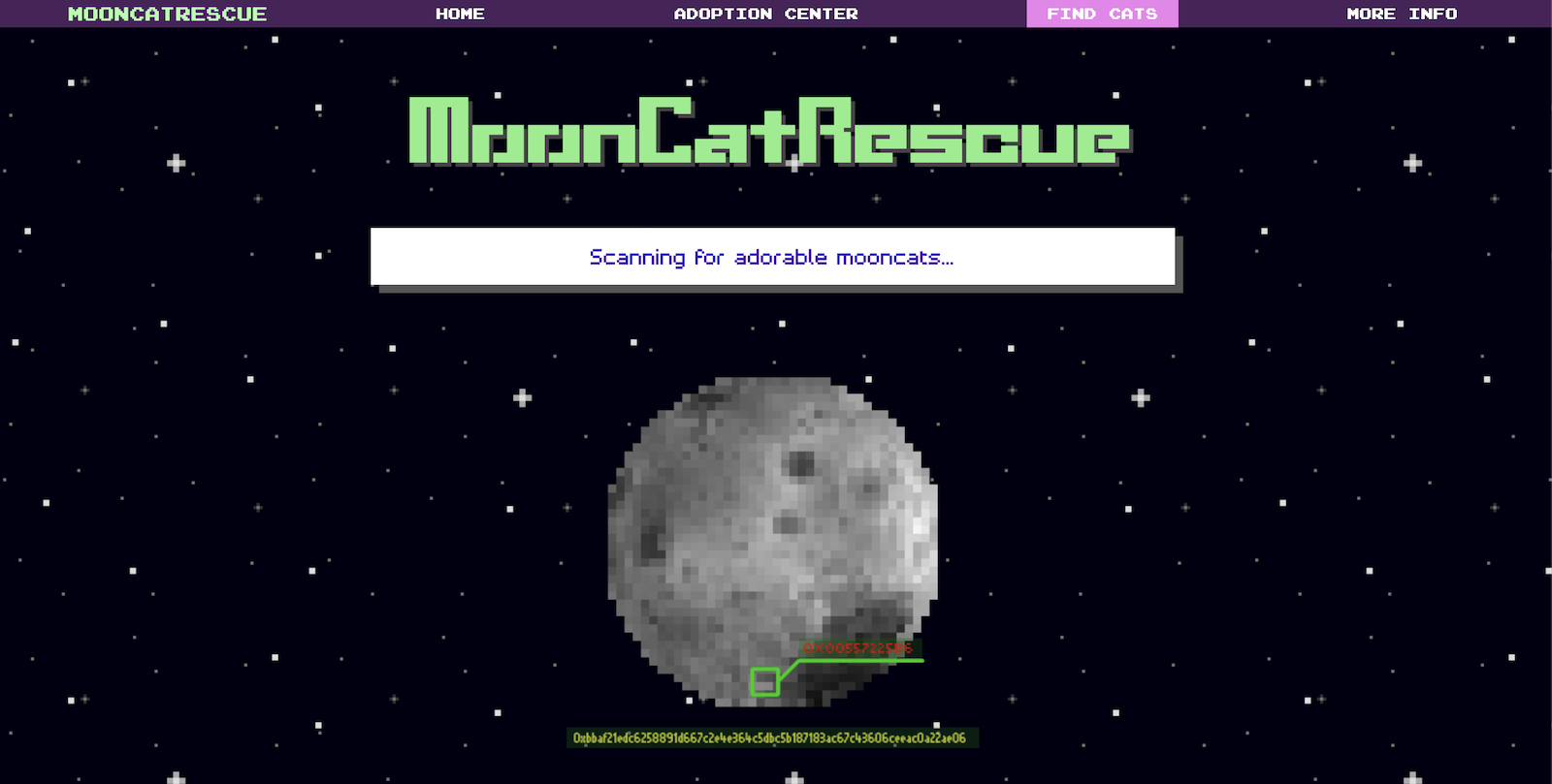 "Scanning the surface of the moon" on the original website, to rescue a MoonCat